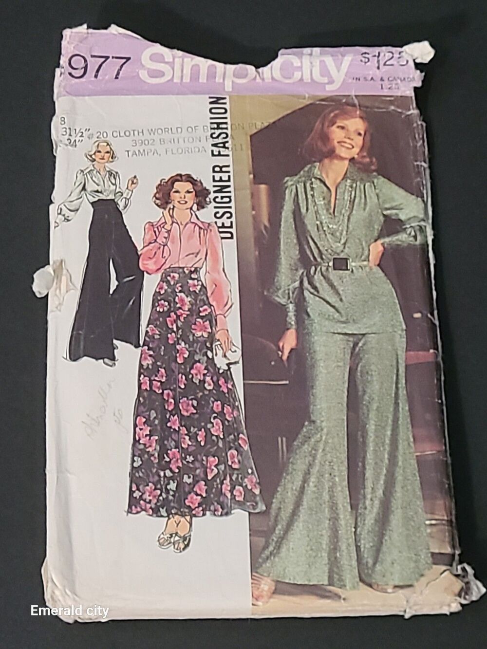 Vintage 1973 Simplicity 597 Patterns Wide Leg Pant Skirt Blouse 8 Partial Cut